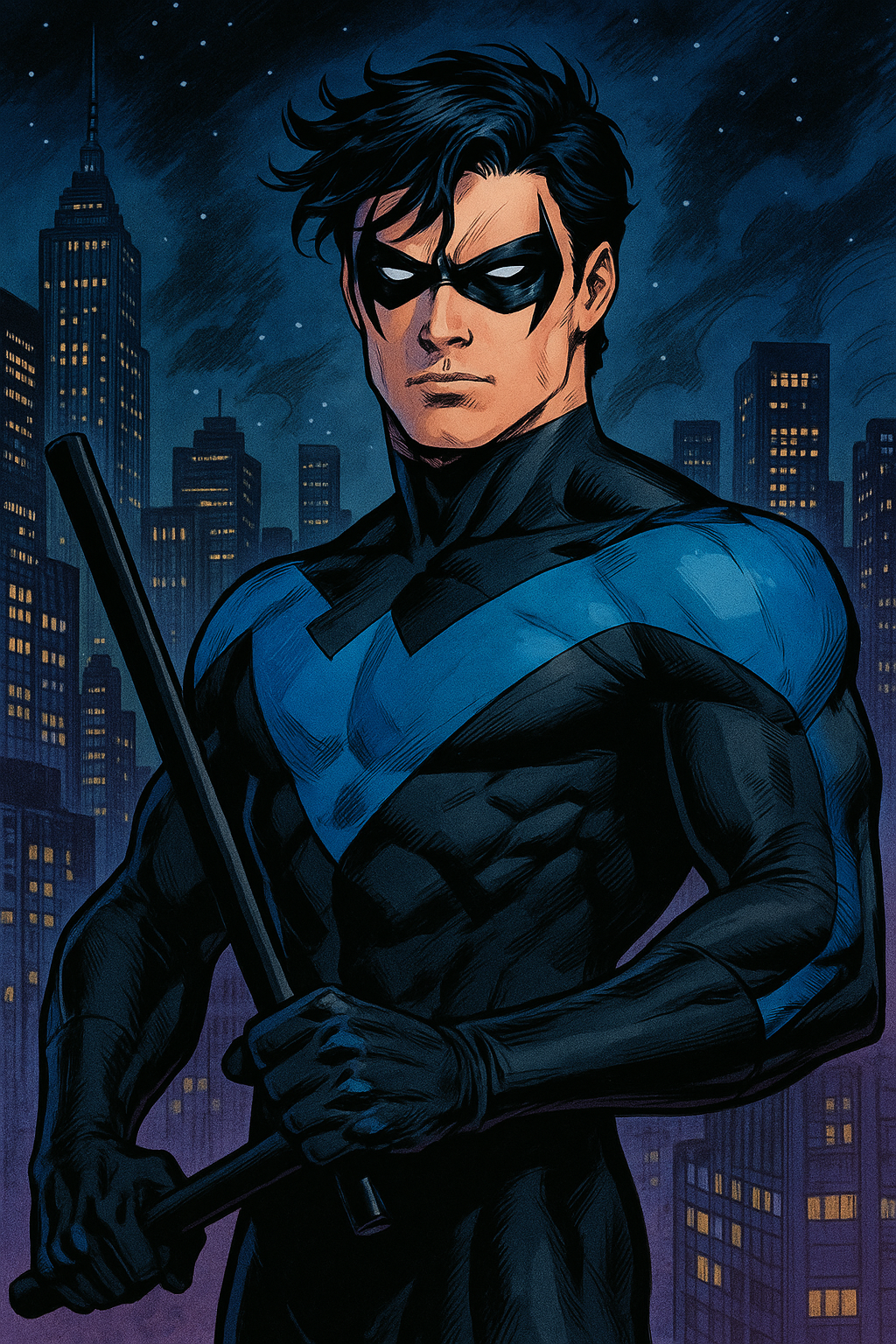 Dick Grayson as Nightwing in comic book art style