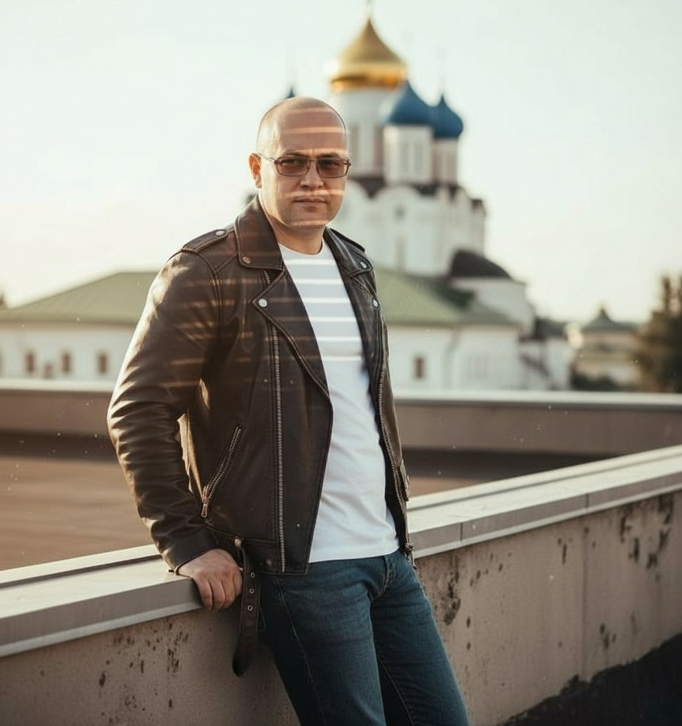 Портрет с полосатыми тенями от солнечного света через жалюзи на лице и фоне.