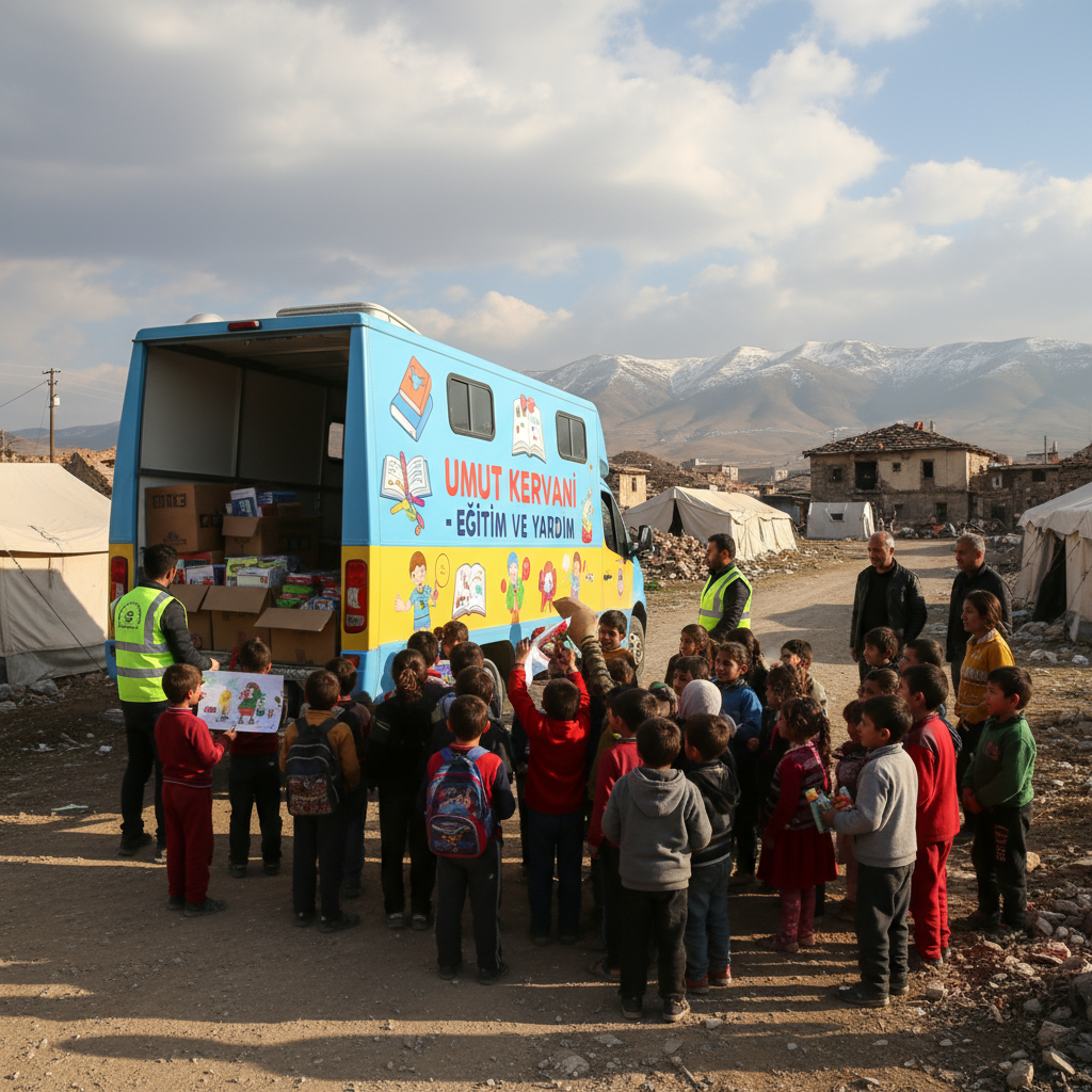 Mobile education units bringing learning resources to displaced children
