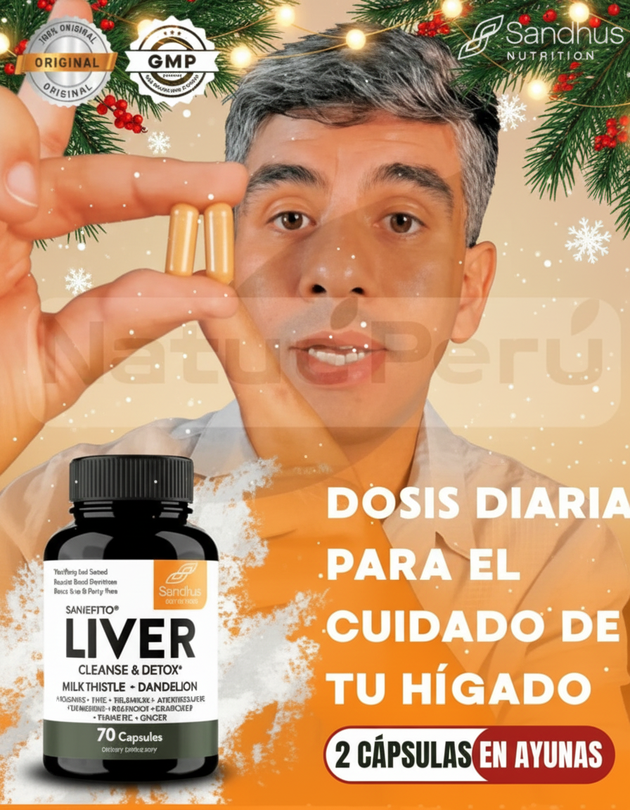 Anuncio de dosis diaria Liver Cleanse con mejor calidad y estilo navide&ntilde;o.