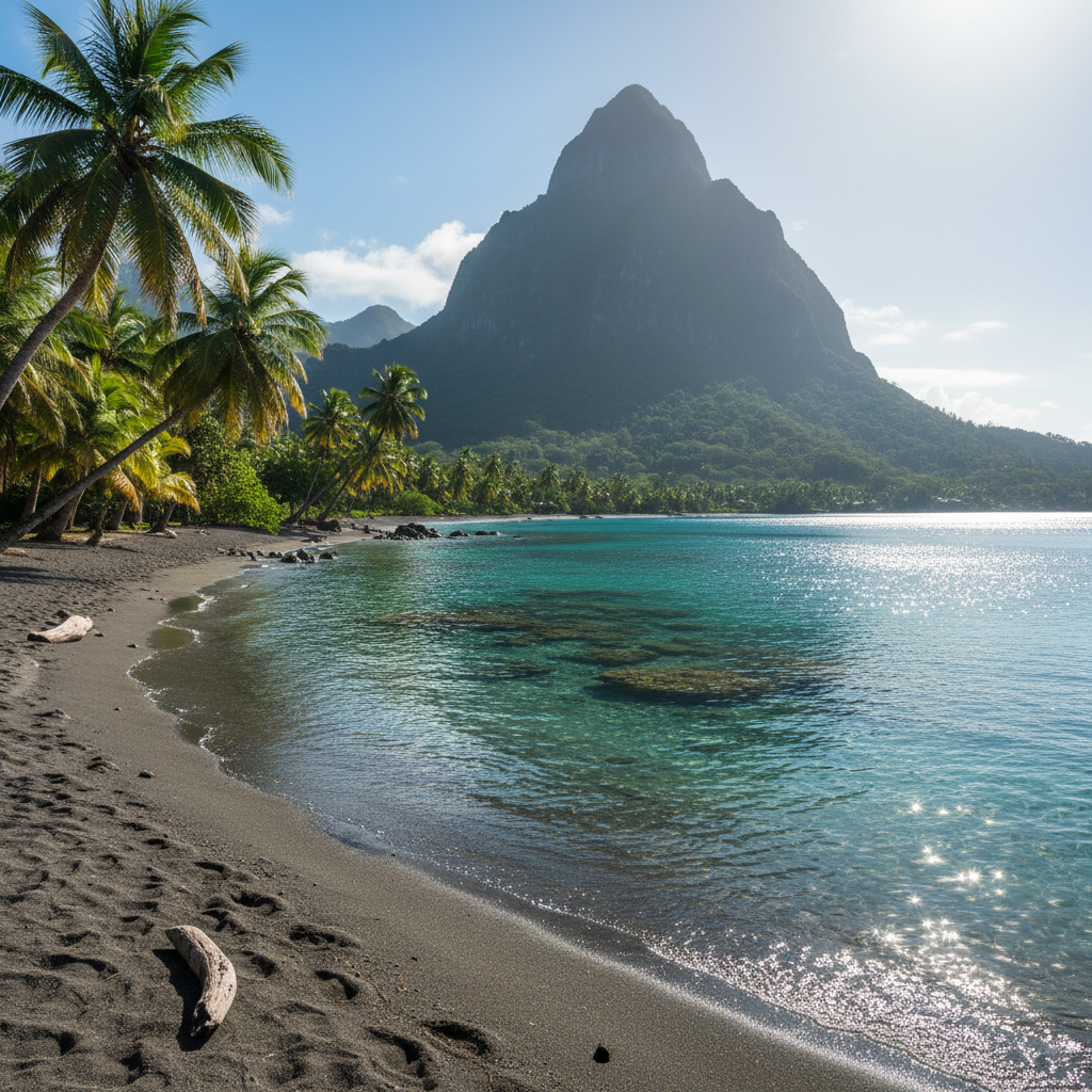 Secluded Malgretoute Beach with Petit Piton rising majestically in the background