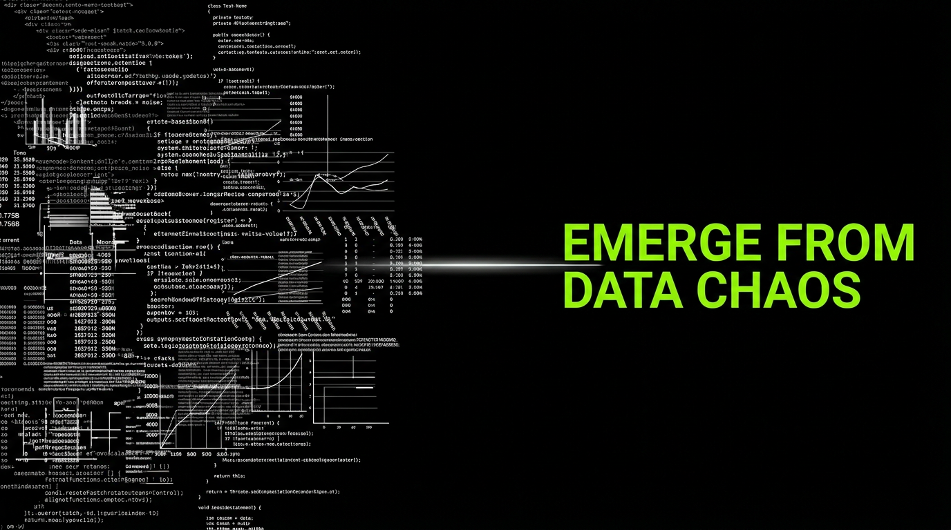Complex technical noise transforming into a clear, readable signal — representing The Analogy Co.'s core service