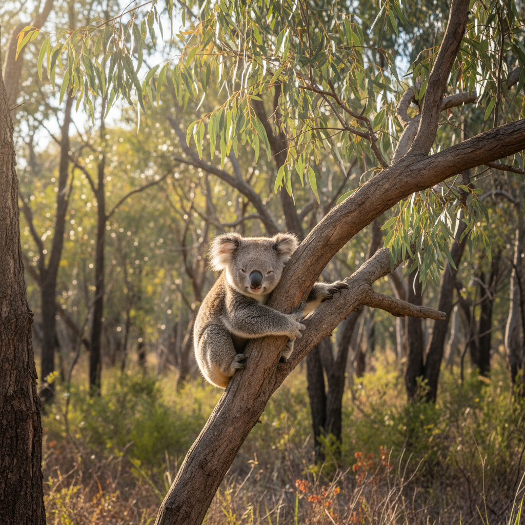 Wild koala in eucalyptus trees at Hanson Bay Wildlife Sanctuary