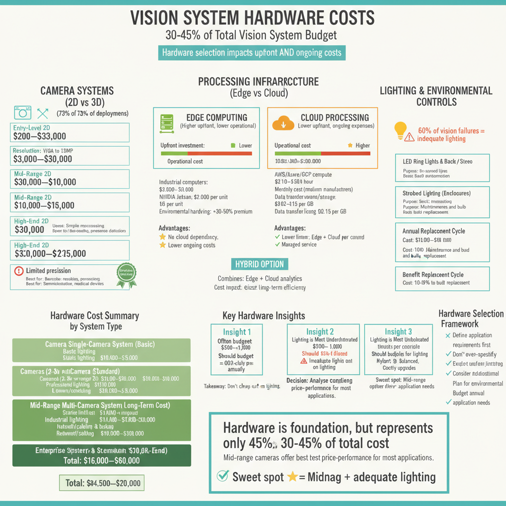 Vision System Hardware Costs: 2D vs 3D Cameras, Edge vs Cloud Processing, and Lighting Infrastructure
