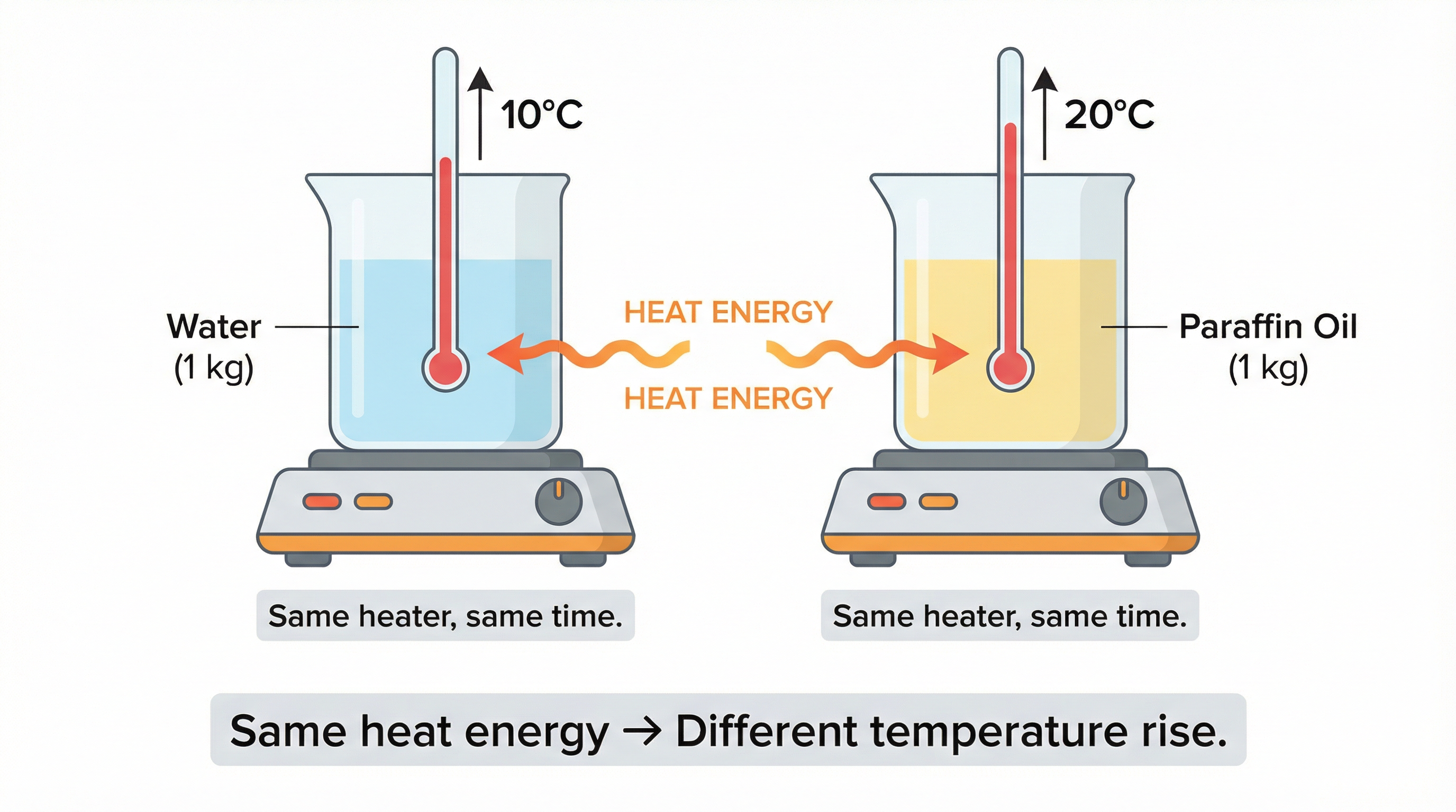 Comparison of water and paraffin oil heating under the same conditions