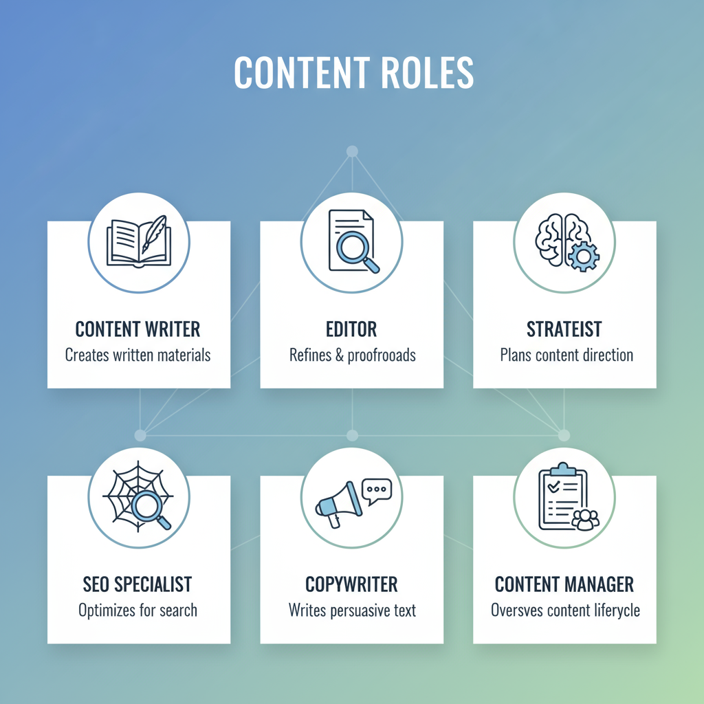 Infographic showing different content roles with icons and modern layout.