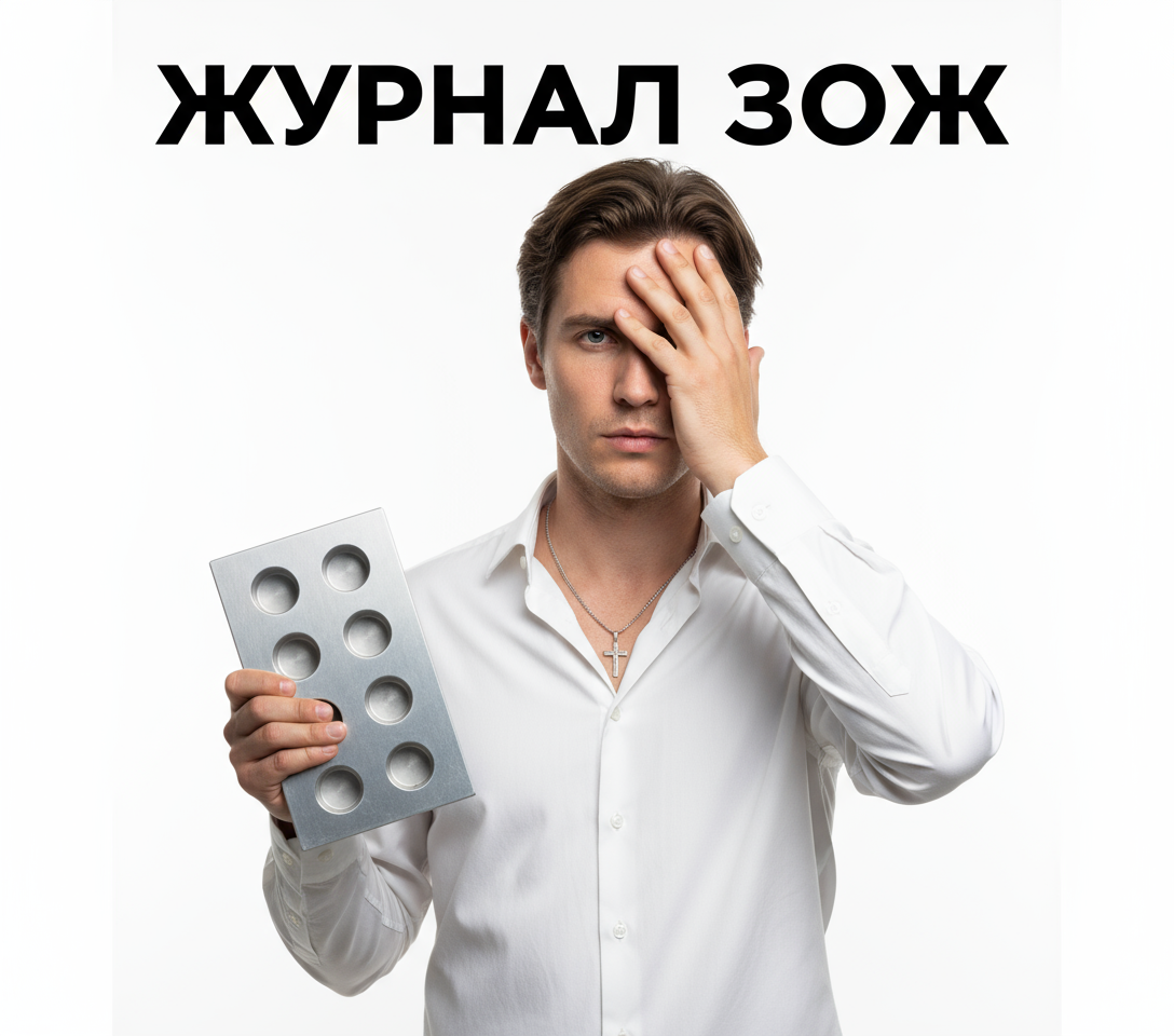 Обложка журнала ЗОЖ с минималистичной композицией, цепочкой с крестиком и формой для свечей.