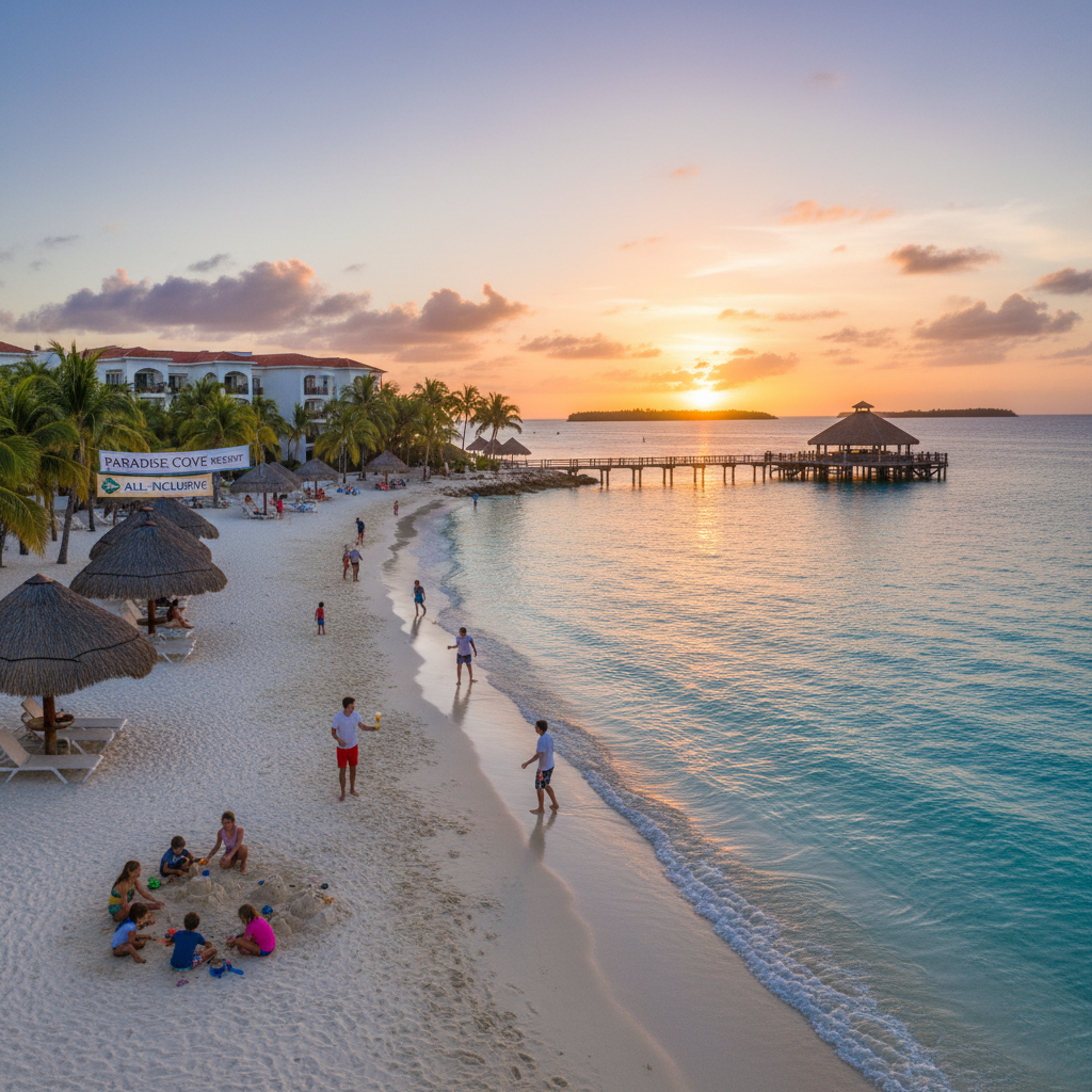 Summer beach vacation with all-inclusive resort and turquoise ocean