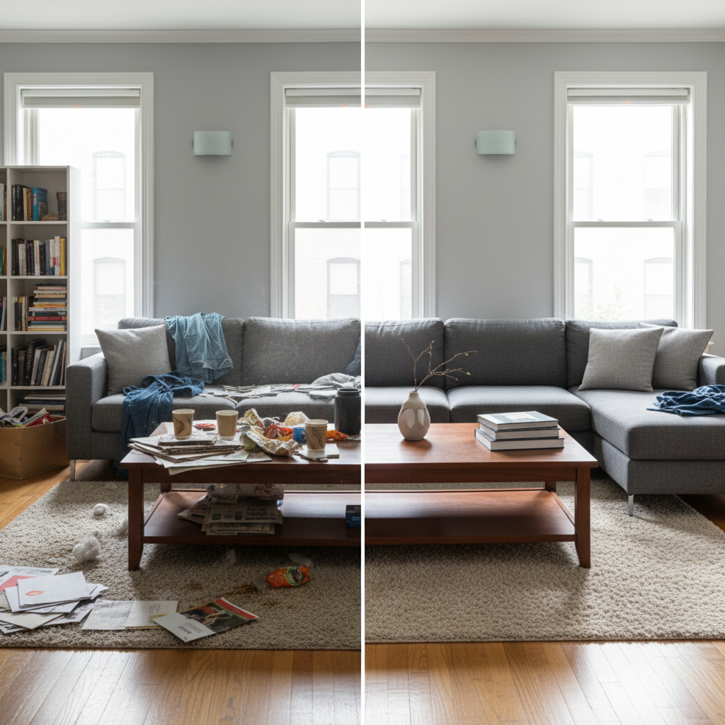 Nappali takarítás előtte-utána