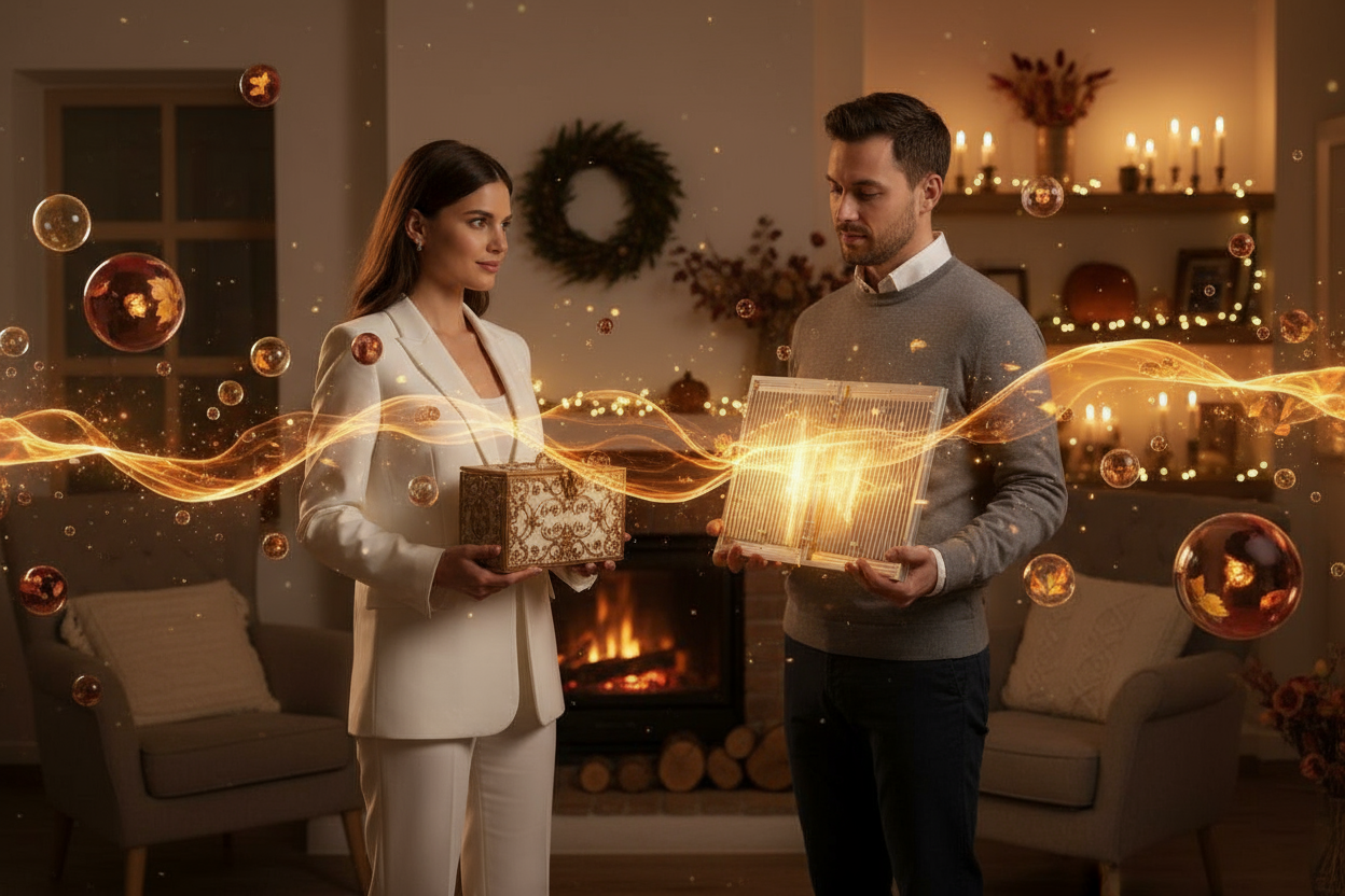 Two people with Mauser candle mold and Beauty Box in an autumn, inspirational setting.