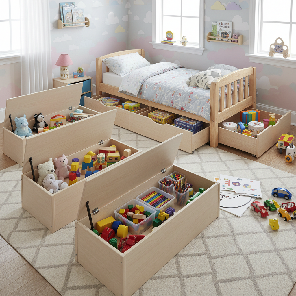 Muebles infantiles multifuncionales con almacenamiento de juguetes