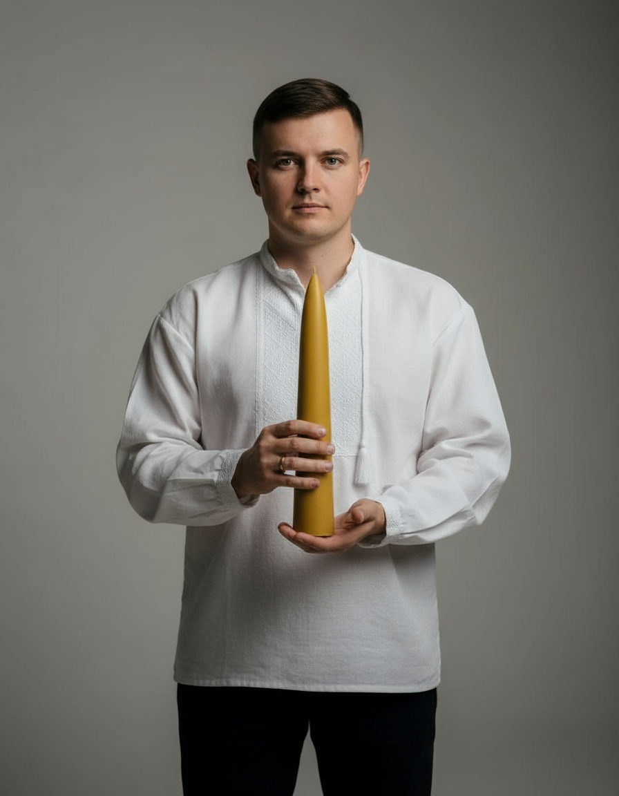 Full-length portrait with candle in studio
