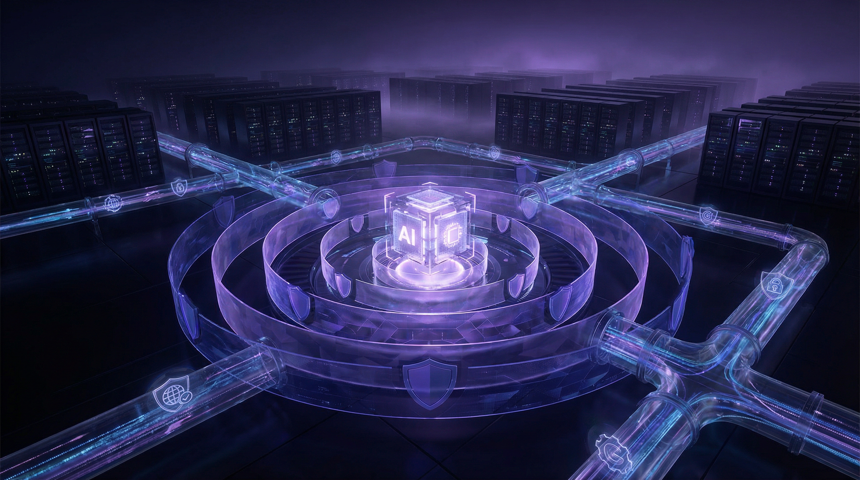 Enterprise AI governance and managed cloud security infrastructure visualization