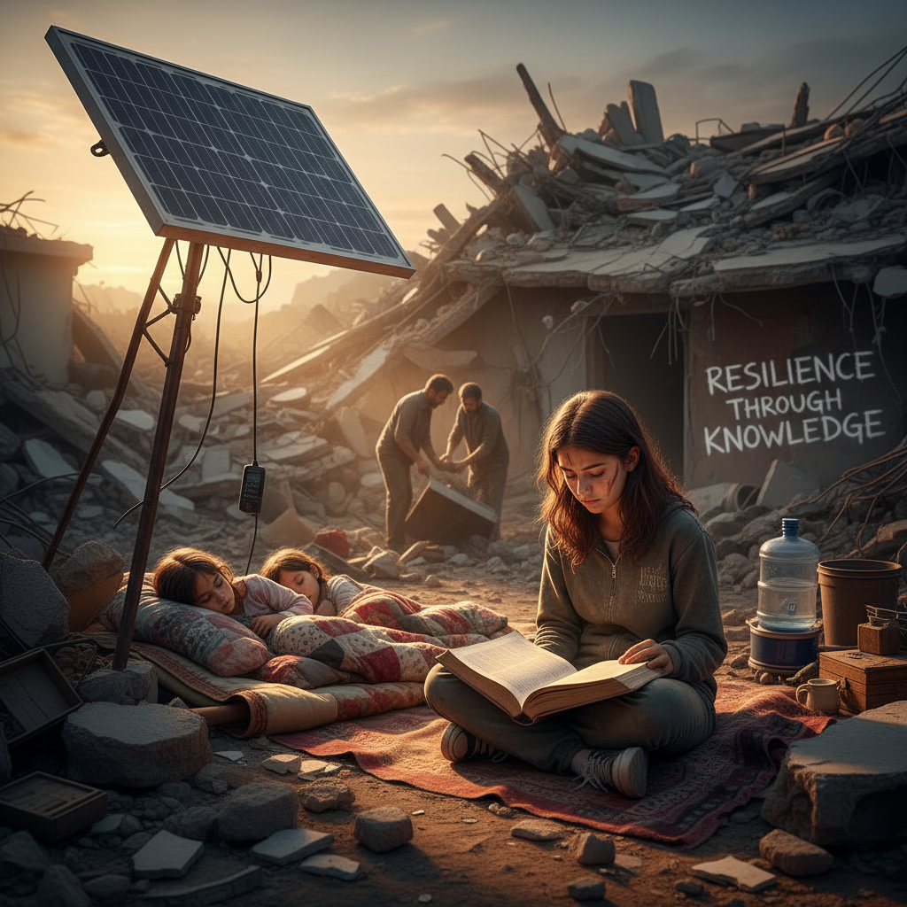 A determined student continuing her education despite challenging conditions