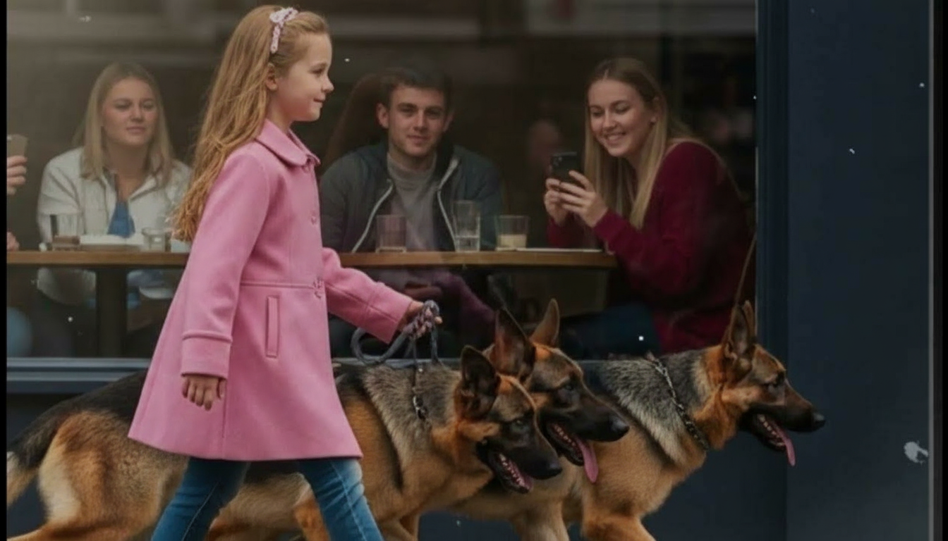 Ảnh đã xóa chữ trên ảnh bé gái dẫn chó.