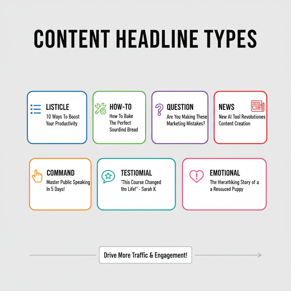 Infographic showing best headline ideas with icons for each.