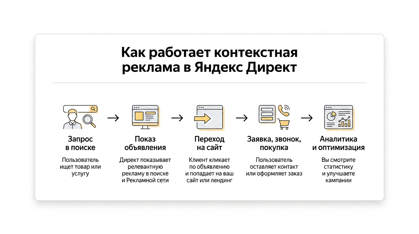 Схема как работает контекстная реклама в Яндекс Директ