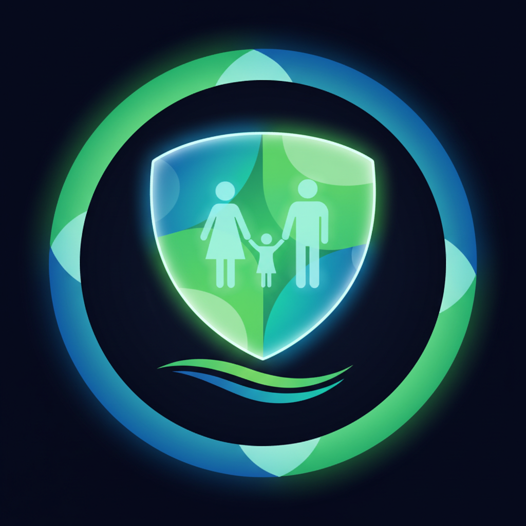 Risk management shield and family protection icon