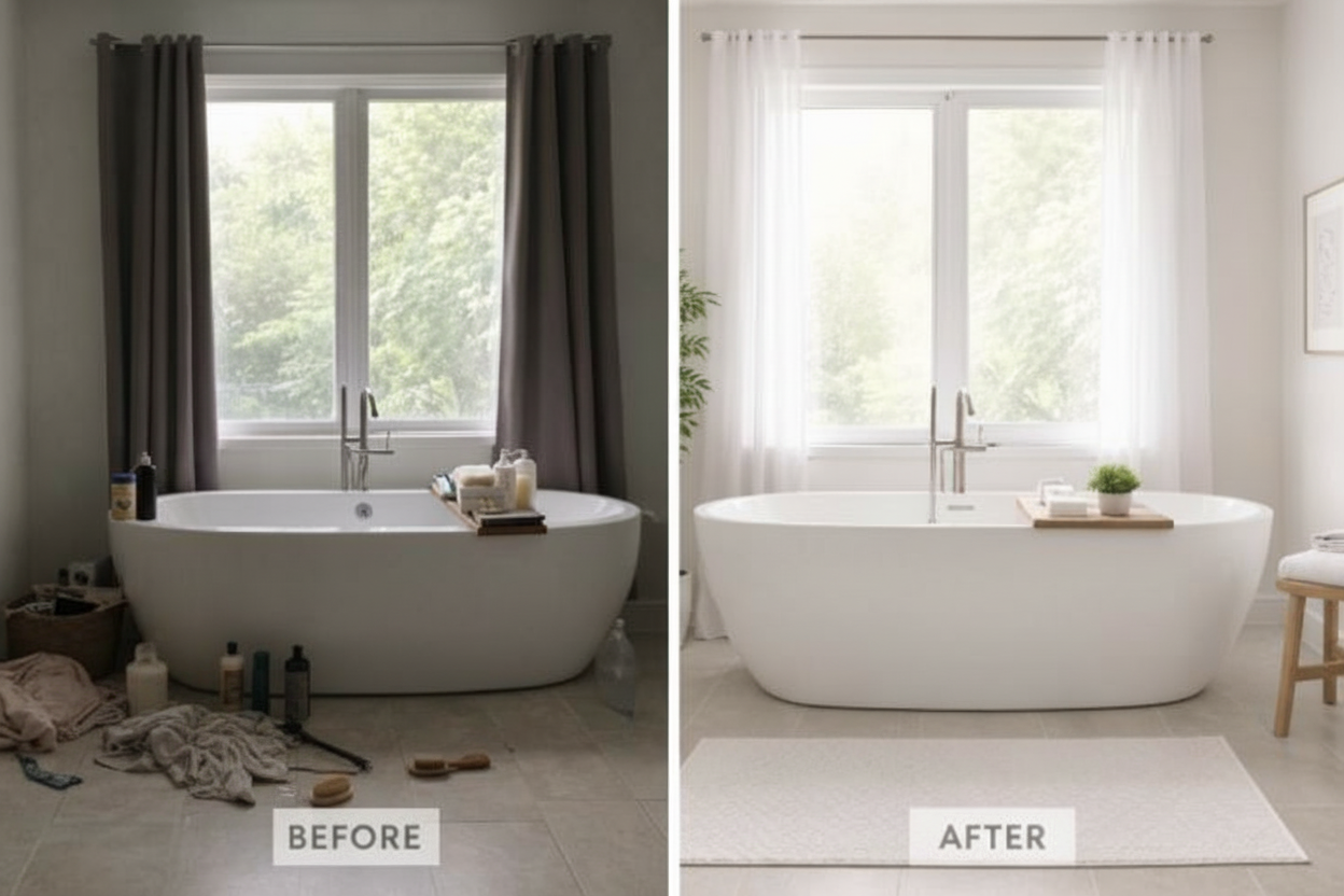 Before-and-after bathroom refresh comparison
