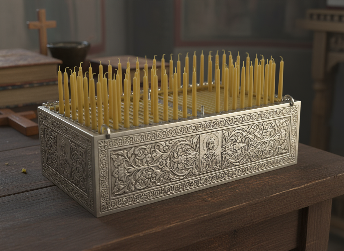 Православная форма для церковных свечей с орнаментами и иконами.
