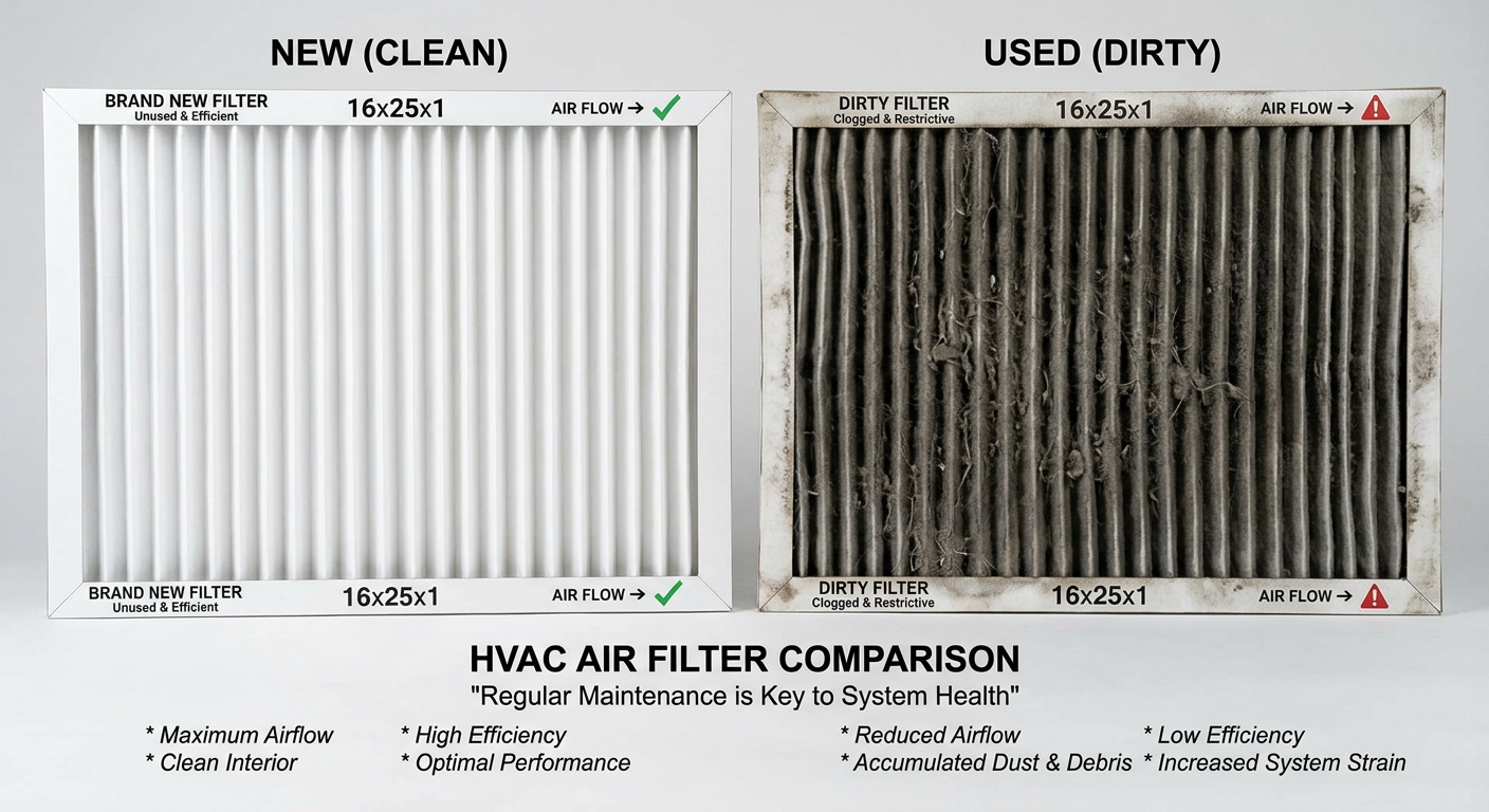 Comparison of clean and dirty HVAC filters