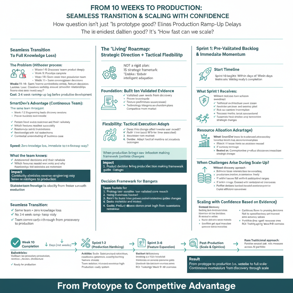 From 10 Weeks to Production: Seamless Transition, Living Roadmap, and Scaling with Confidence