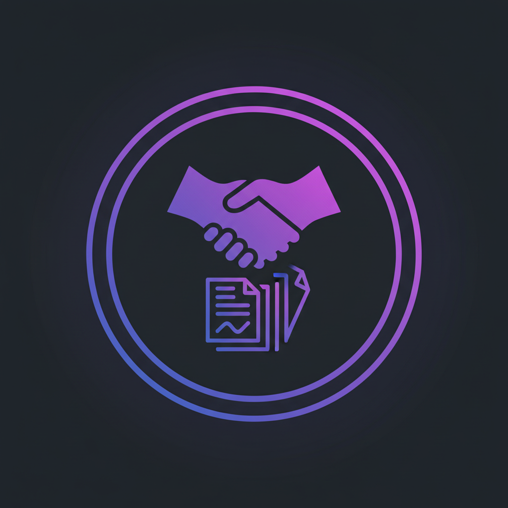 Financial consulting handshake and documents icon
