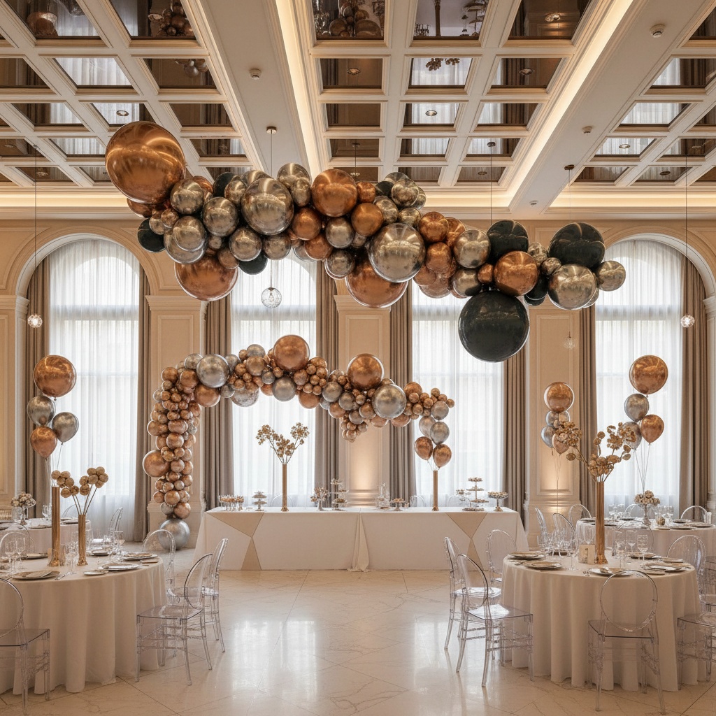 Elegant event space with creative and minimalistic balloon decorations