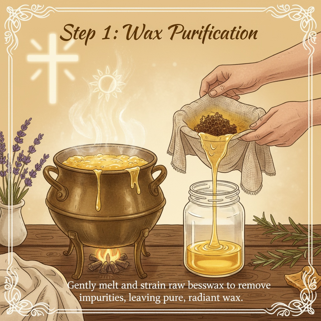 Making church candles from beeswax at home process illustration