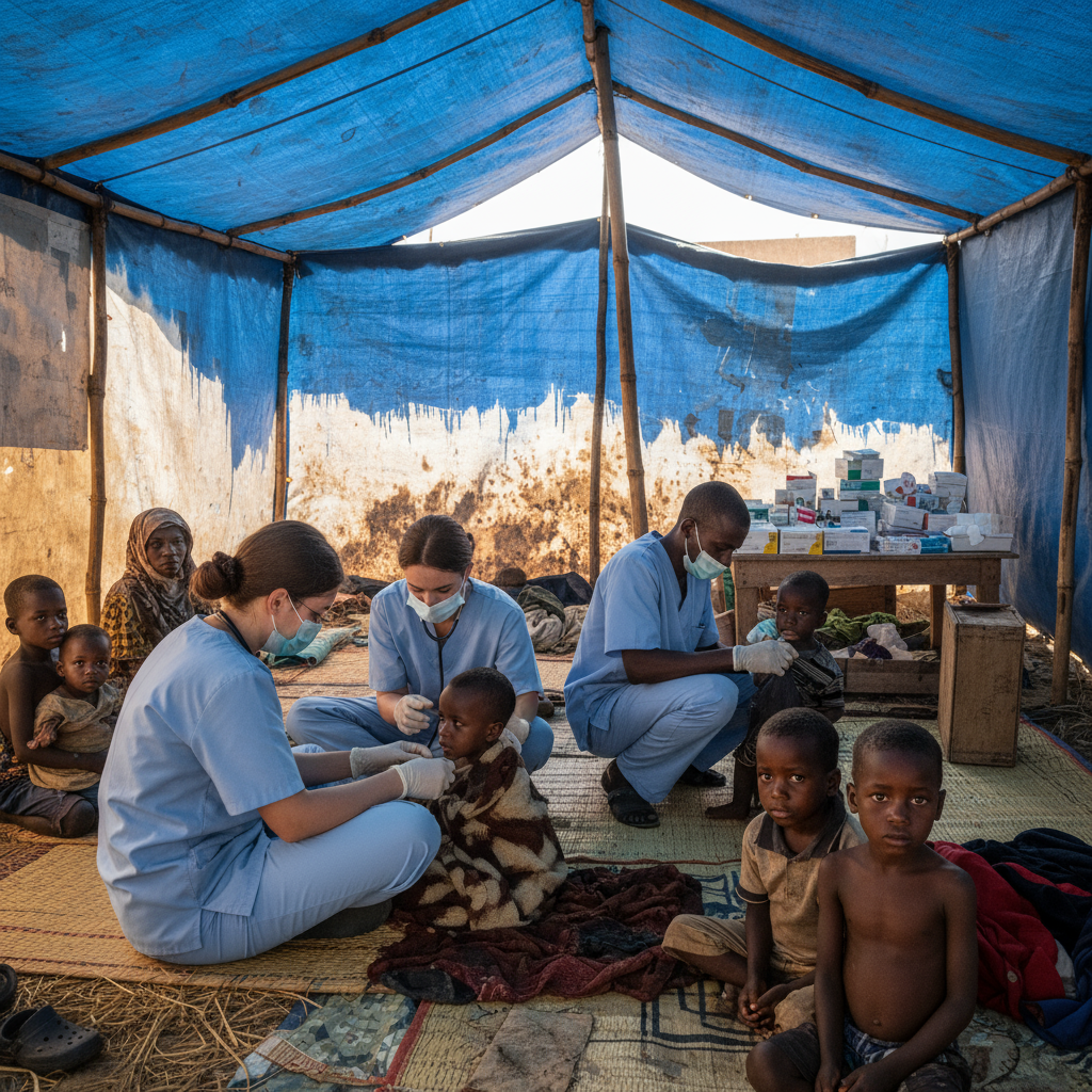 Medical professionals offering essential healthcare to floodaffected children