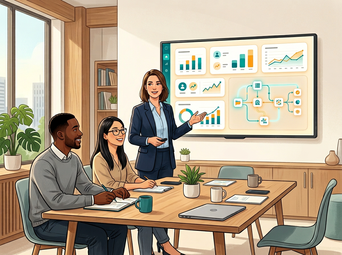 AI enablement team working together in a bright office