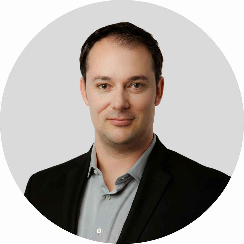 Circular avatar with light grey interior background for clear contrast on white pages.