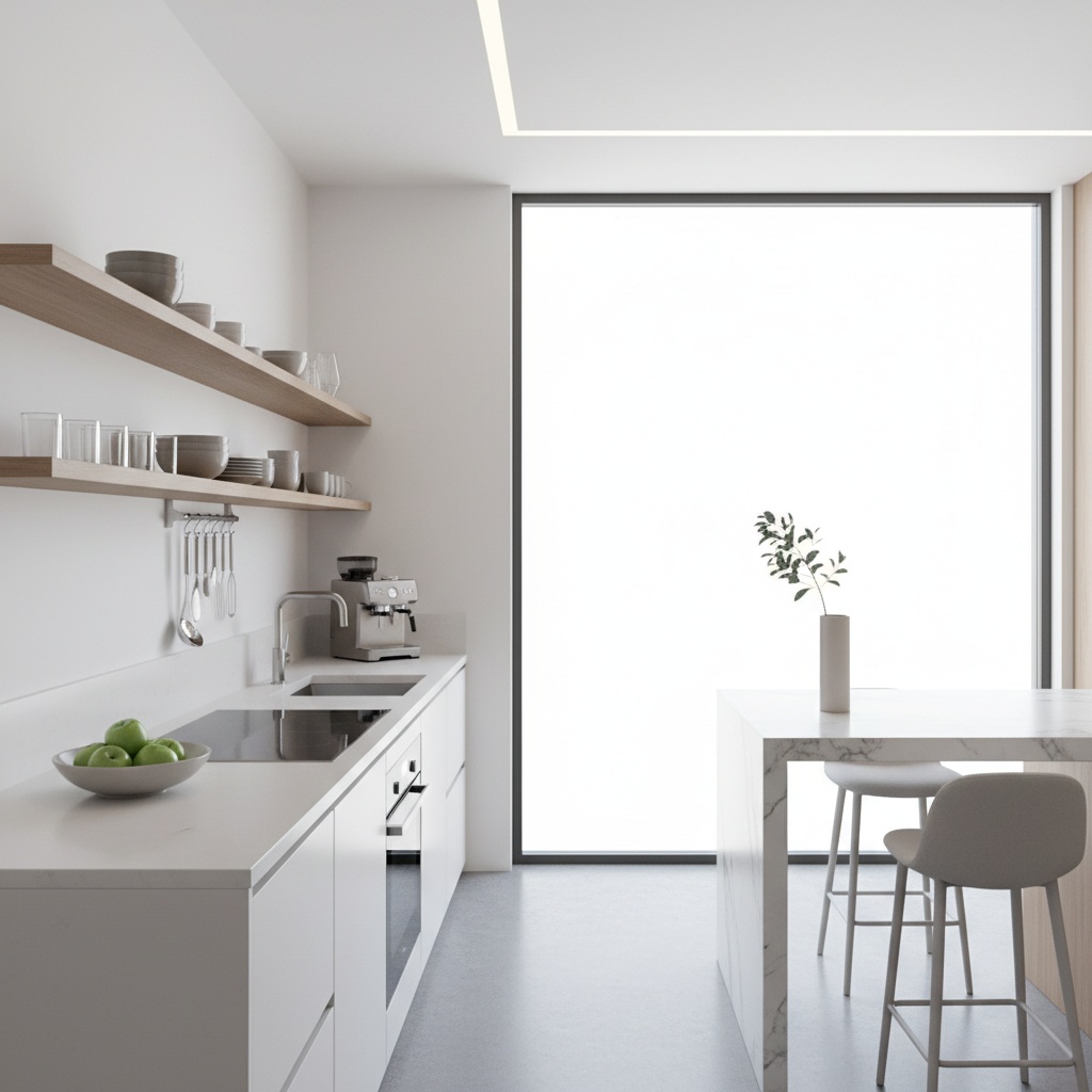 Cocina moderna ordenada y luminosa con luz natural