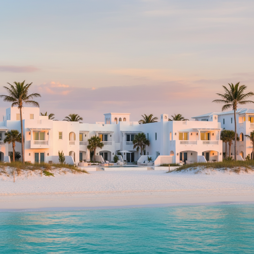 Alys Beach Florida Mediterranean architecture with turquoise Gulf waters