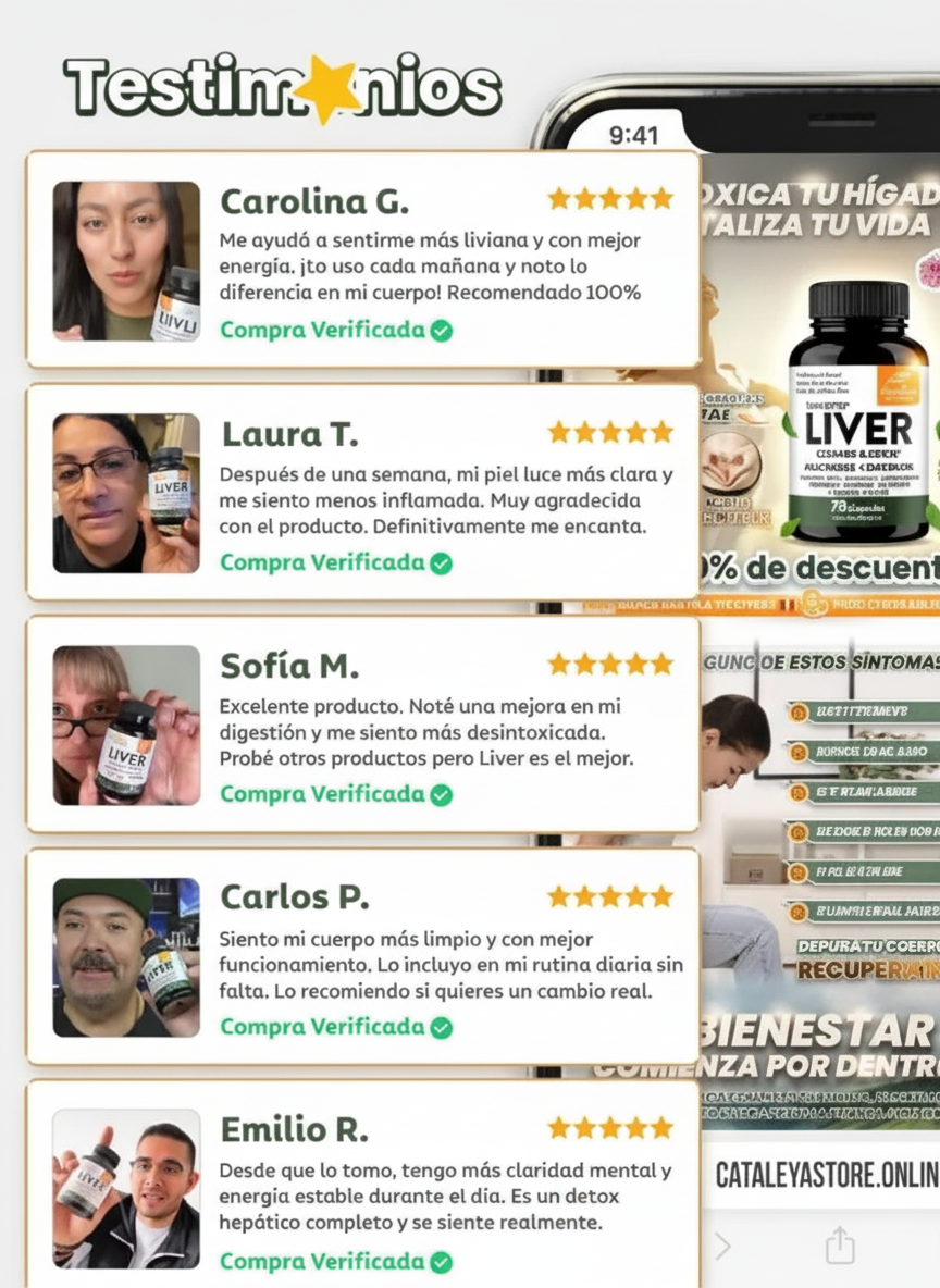 Versi&oacute;n en alta calidad del collage de testimonios de Liver Cleanse & Detox.