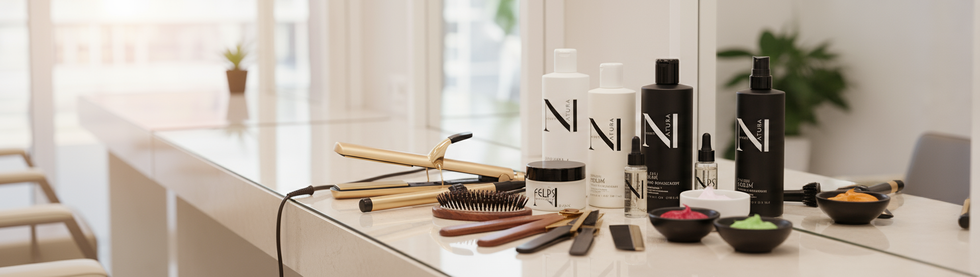 Professional hair treatment products and tools used in our training courses