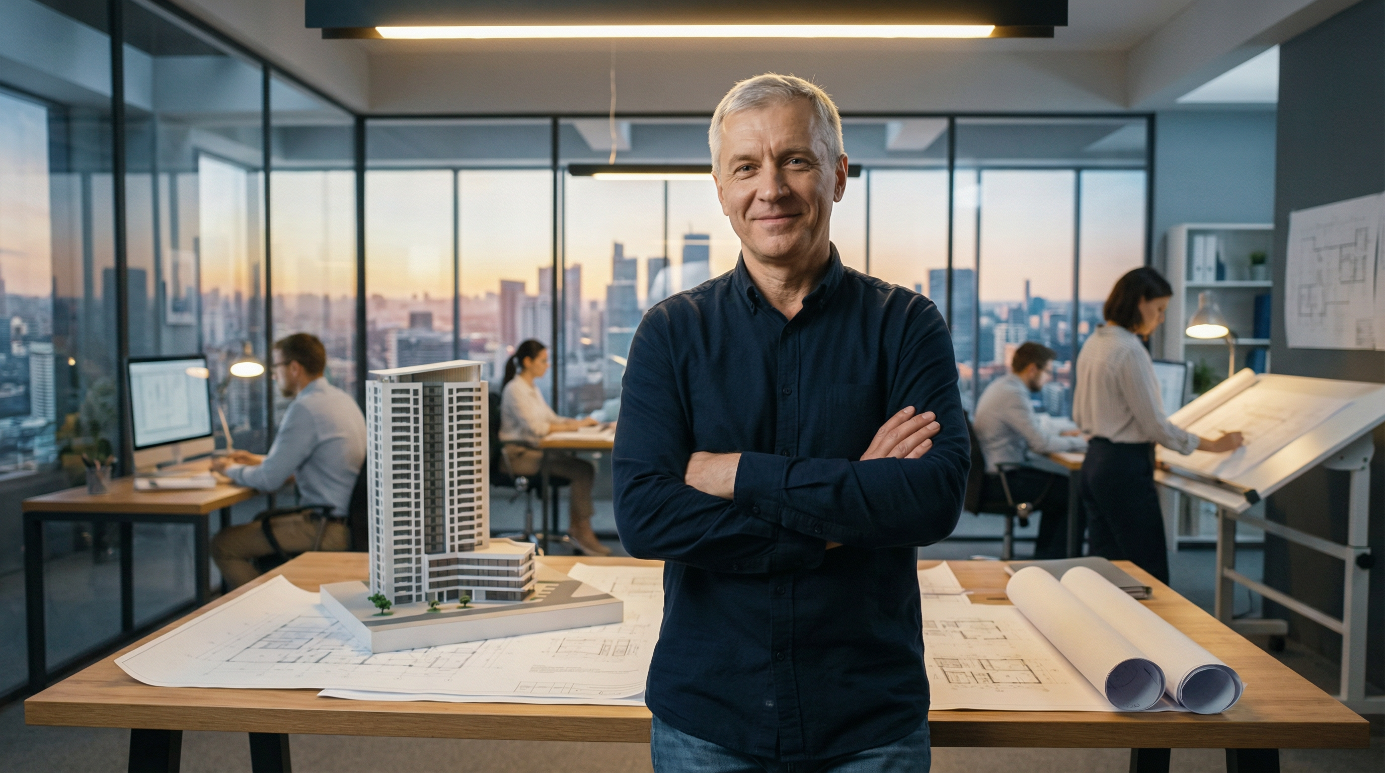 Технический директор проектного института на рабочем месте