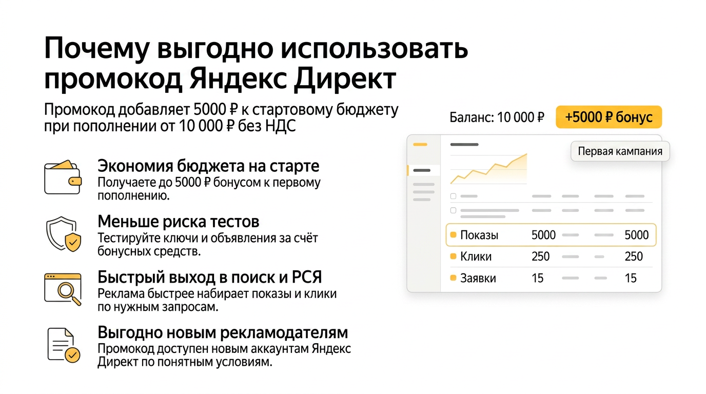 Выгоды использования промокода Яндекс Директ