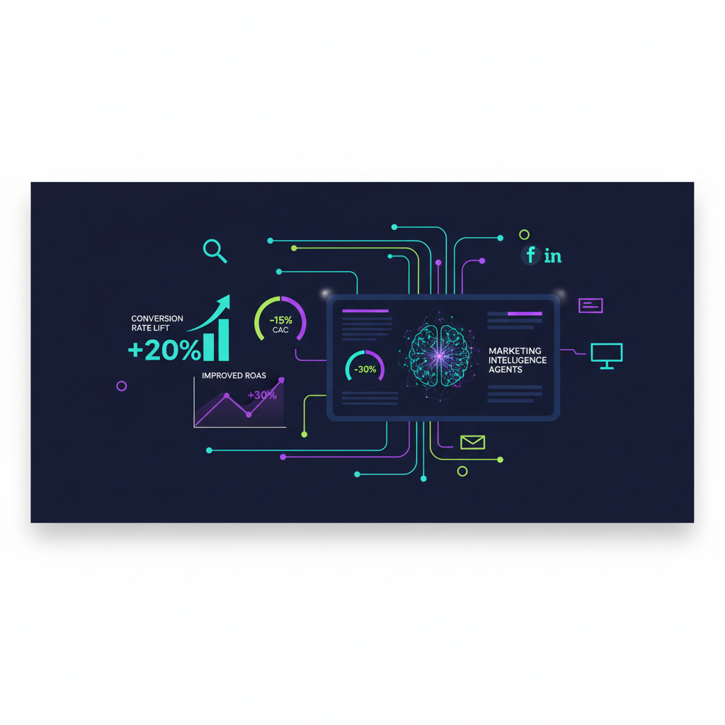 Analytics dashboard showing ROI and performance gains from AI marketing intelligence agents
