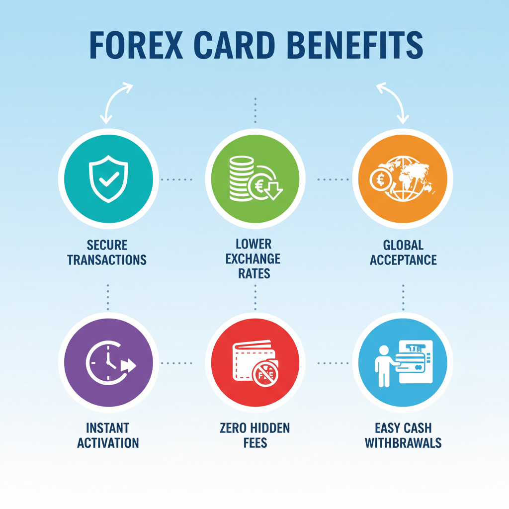 Best Zero-Forex Debit Cards in India (2025) 3 Infographic showing key benefits of using forex debit cards for international travel