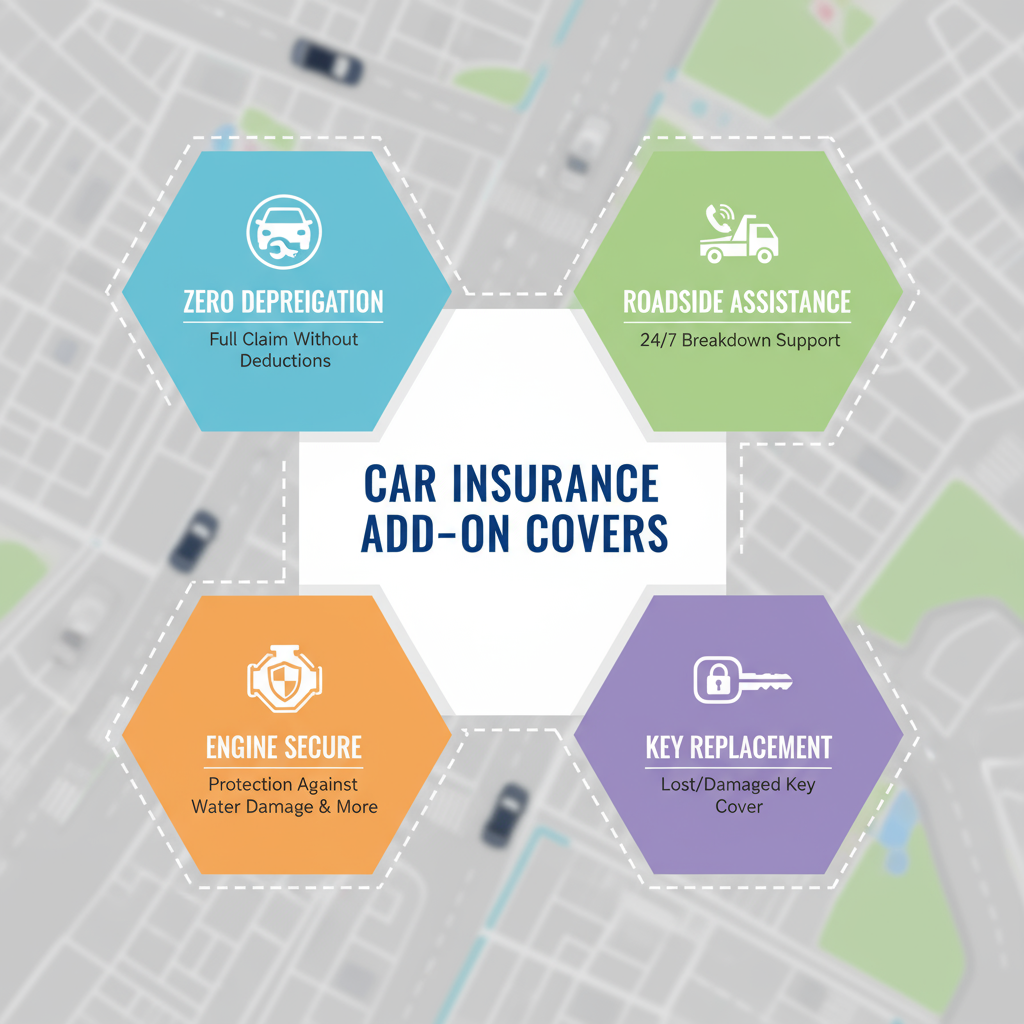 Tata AIG Car Insurance Review 2025 – Plans, Features, Pros & Cons 3 Infographic displaying various car insurance add-on covers and benefits