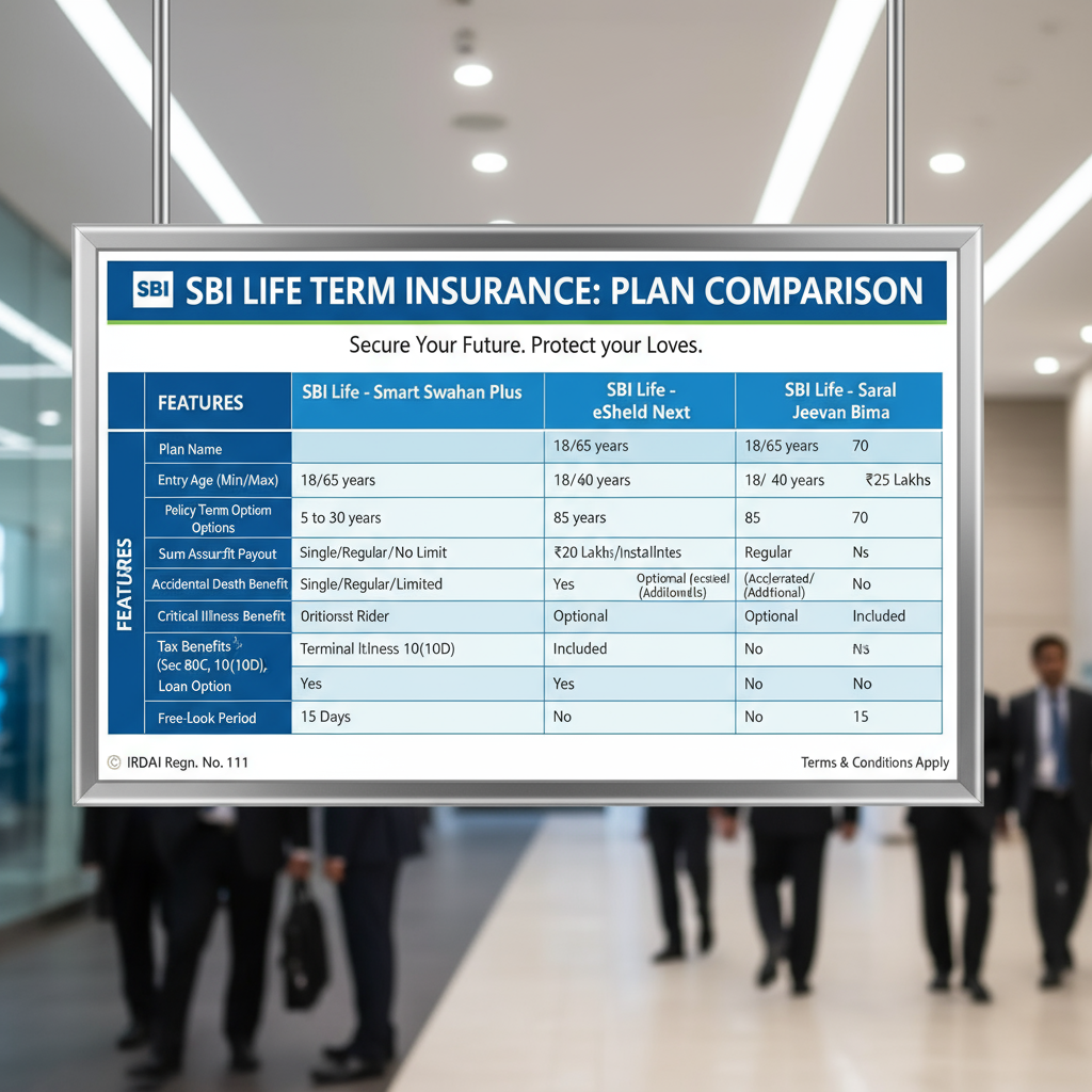 Best Term Insurance Plan SBI in 2025 – Benefits, Features & Premium Guide 4 SBI term insurance plans comparison visual
