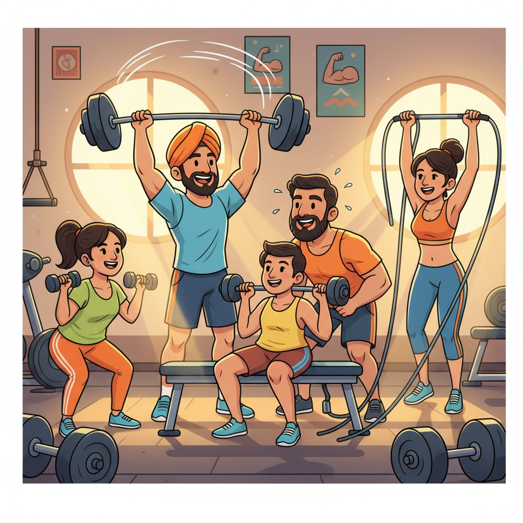 Friends building muscle strength together