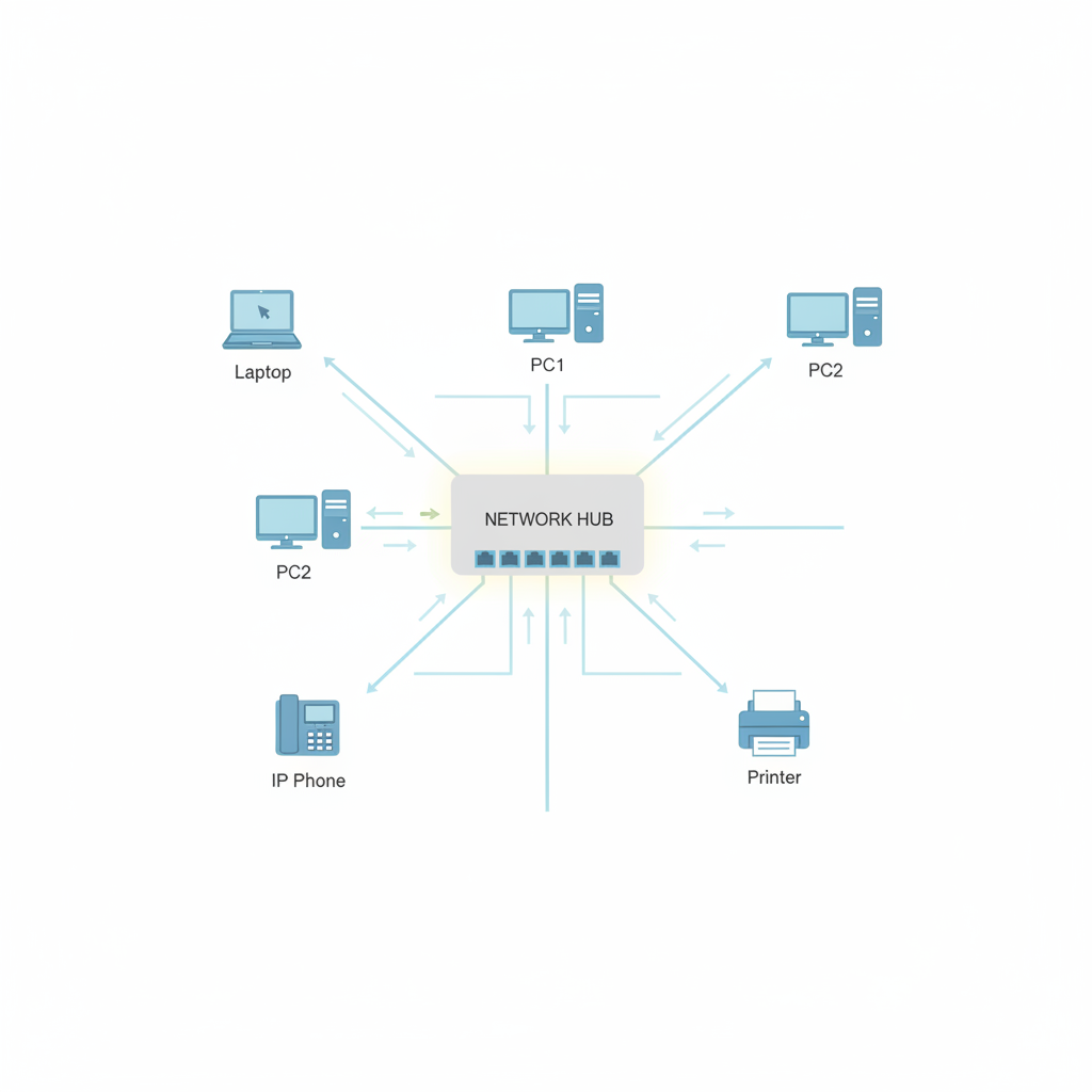 Conceptual diagram of a network hub connecting multiple devices