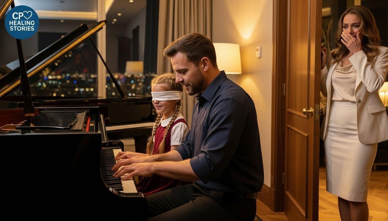 Ảnh gia đình chơi piano đã xóa mũi tên đỏ, hình tròn đỏ và logo góc trái.