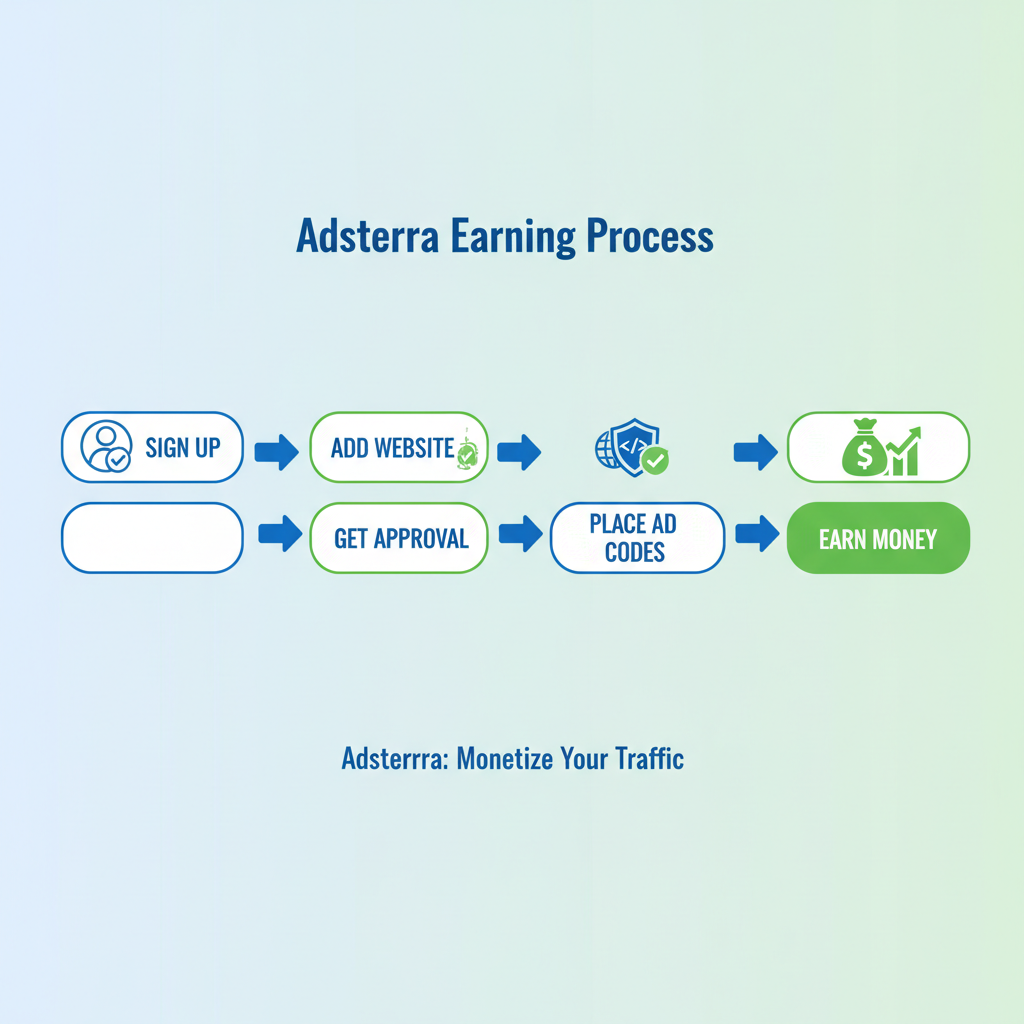 How to Earn Money with Adsterra in India (2025 Step-by-Step Guide) 2 Adsterra से पैसे कमाने का Step-by-Step Process Flowchart