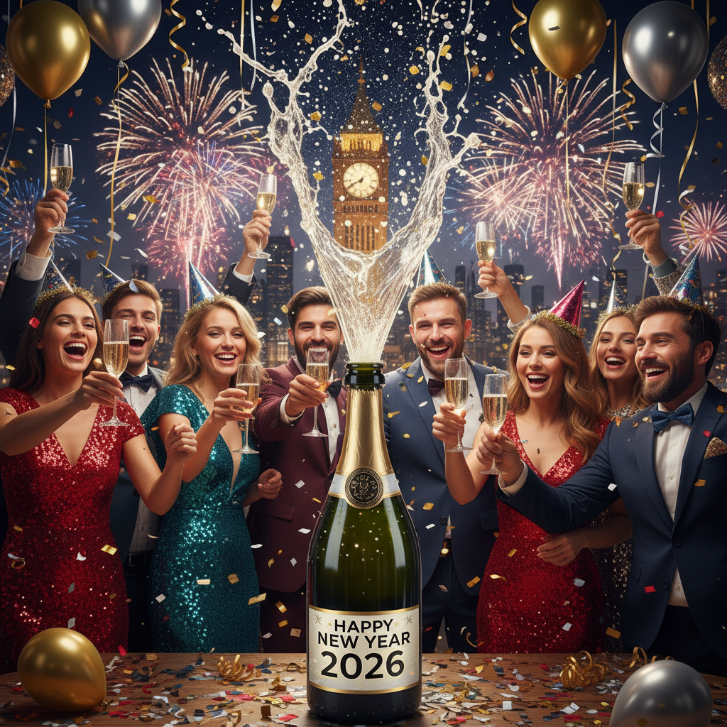 Luxury Glamour Wine Celebration Happy New Year 2026