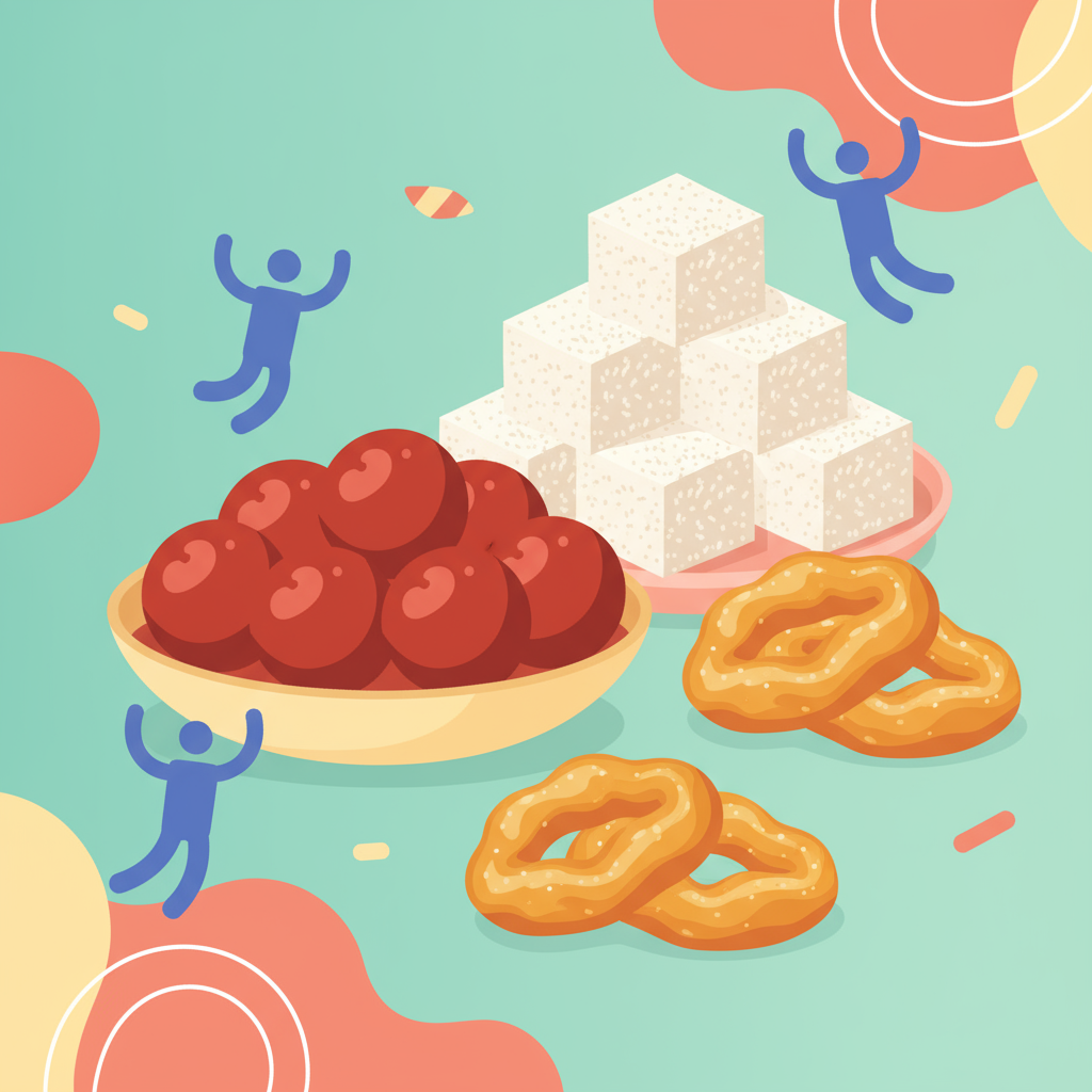 Indian sweets - bright Corporate Memphis style