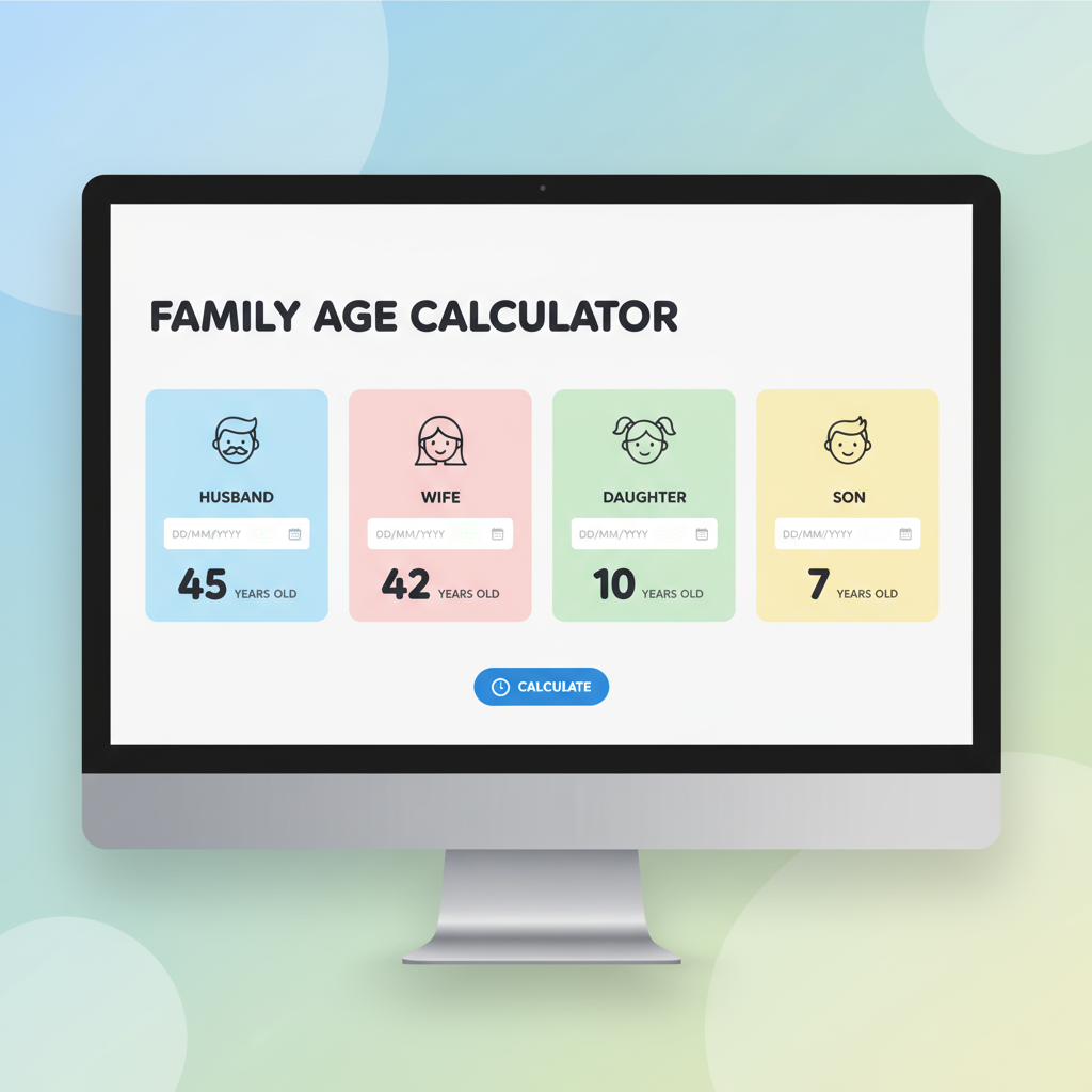Age calculator website interface with age inputs for family members