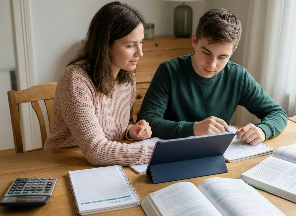 Séance de cours particulier à domicile sans argent visible sur la table.